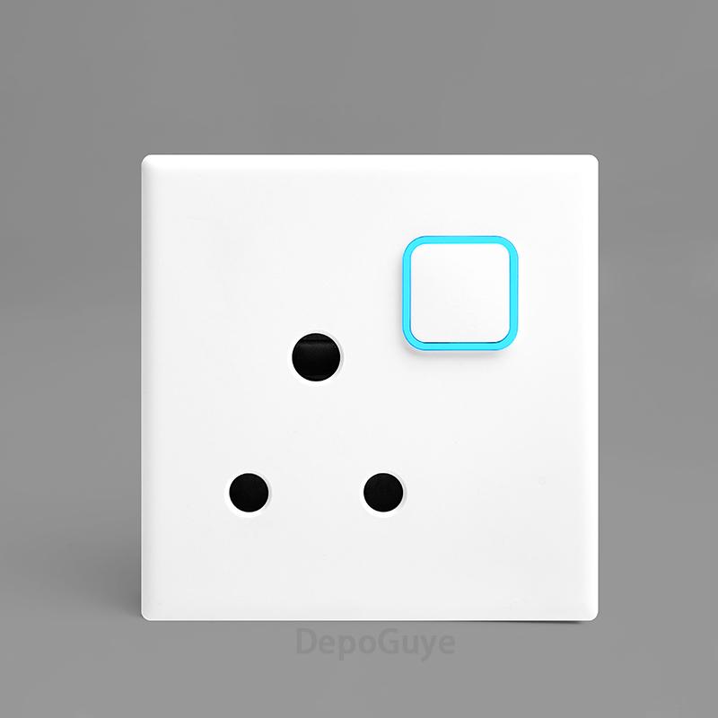 White 1 2 3 4 Gang Button Light Switch Panel Blue LED Indicator,UK Standard Wall Socket Universal Dual 3Pin USB C Power Outlet