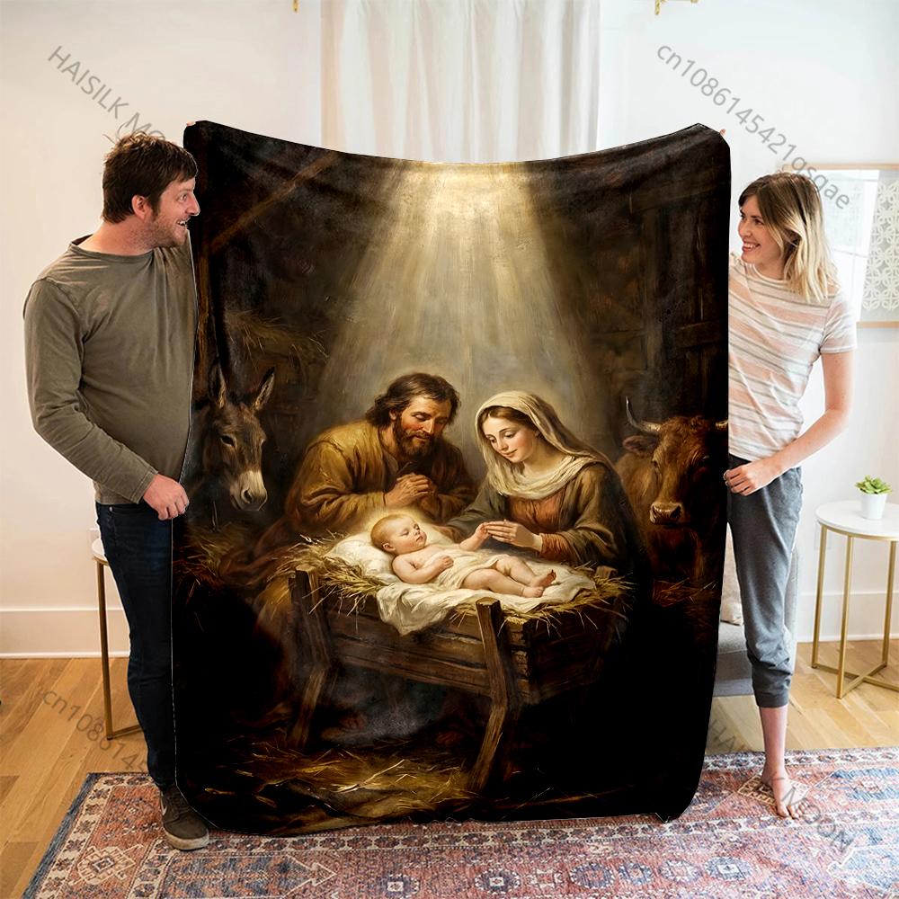1PC Baby in a manger Print Blanket Warm Soft Fluffy Kids and Adult Sofa Bed Throw Blanket Outdoor Travel Camping RV Luxury gifts