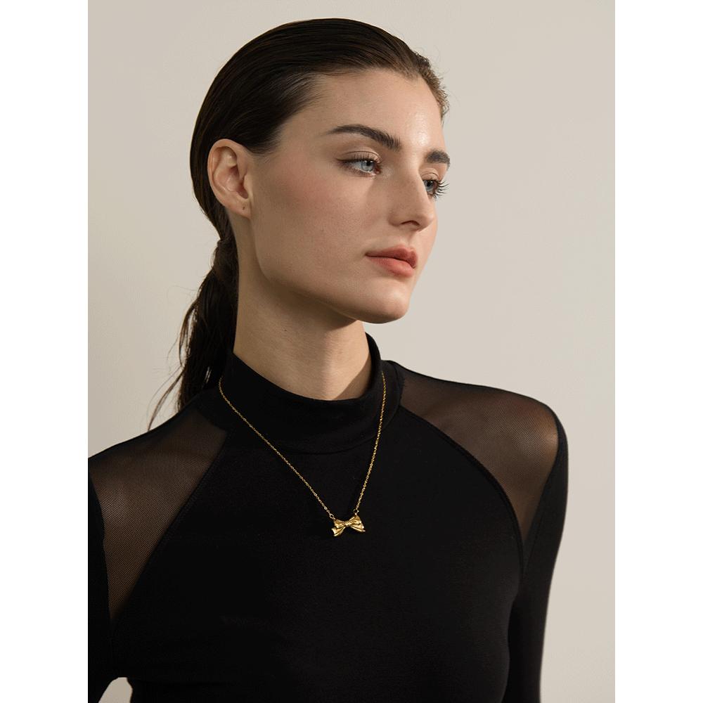 Yhpup Hot Style Metal Bowknot Bow Pendant Necklace Fashion Stainless Steel Water Resistant Attractive Trendy Jewelry Gift