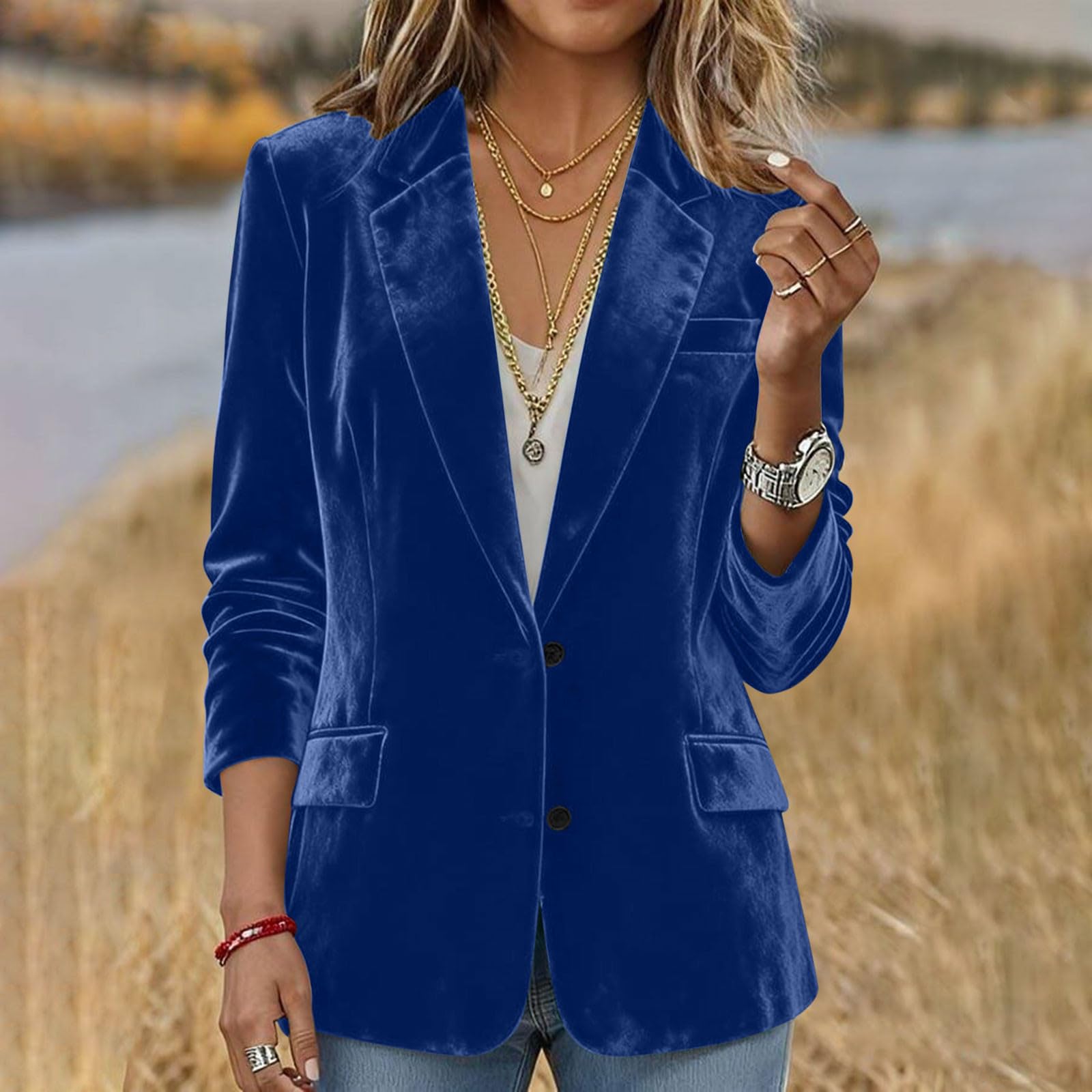 

Women s Solid-color Casual And Versatile Long-sleeved Lapel Tie Shirt Coat S синий