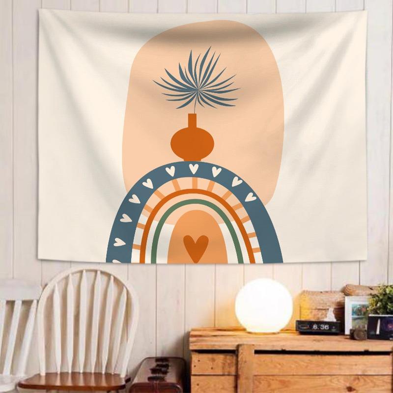 Boho Abstract Rainbow Tapestry Mid Century Sun Wall Hanging Geometric Polyester Wall Art for Living Room Bedroom Dorm Decor