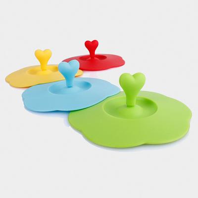 Cup Cover Food-grade Heart Handle Silicone Solid Color Anti-dust Cup Lid for Cup