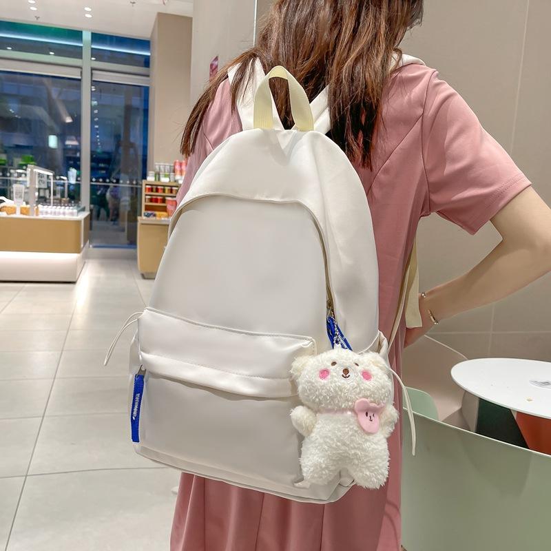 Autumn and Winter New Korean Version Solid Color Nylon Student Backpack Simple Fresh Unisex Double Shoulder Backpack