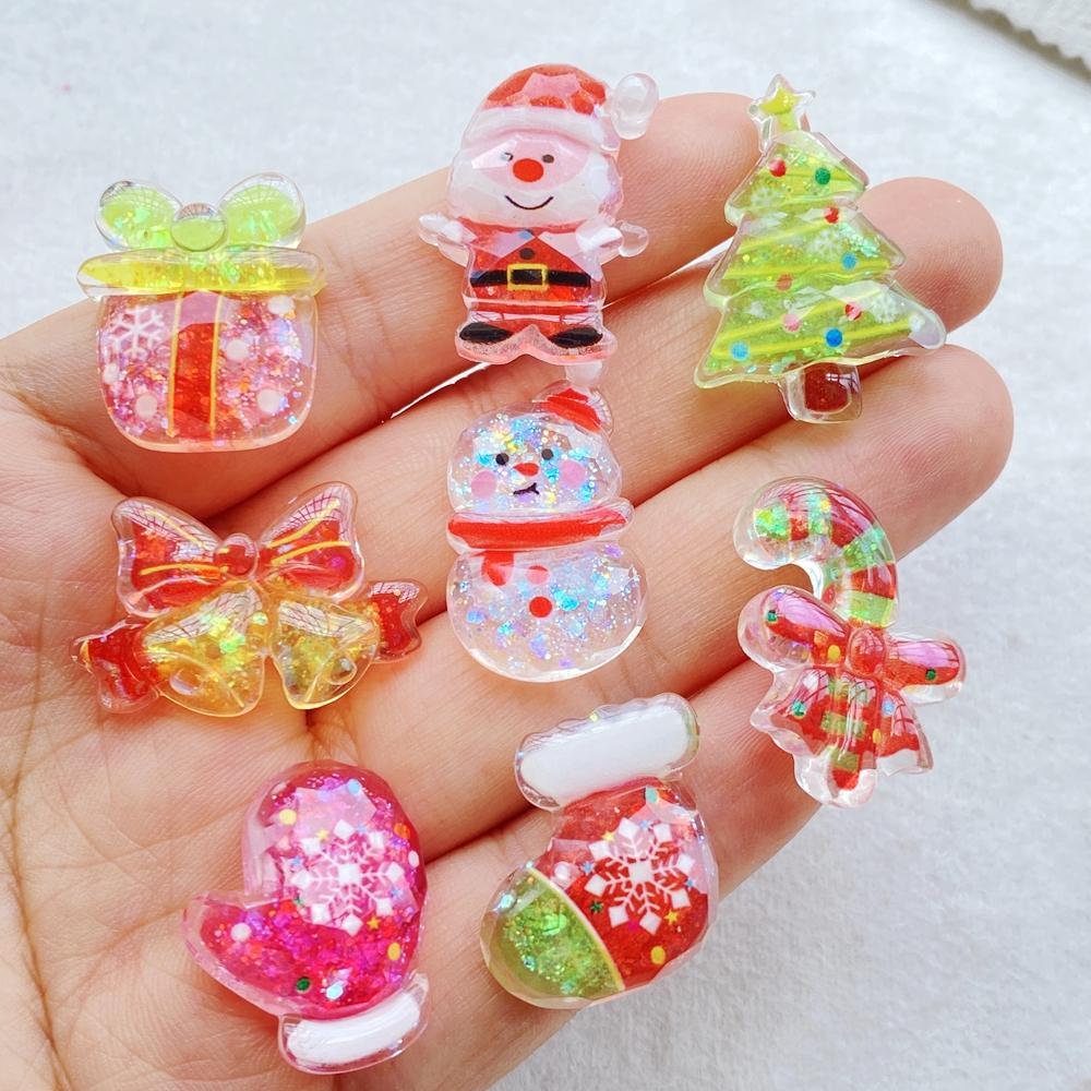 10Pcs Cute Cartoon Santa Claus, Snowman Flat Back Resin Cabochons Scrapbooking DIY Jewelry Craft Decoration Accessorie