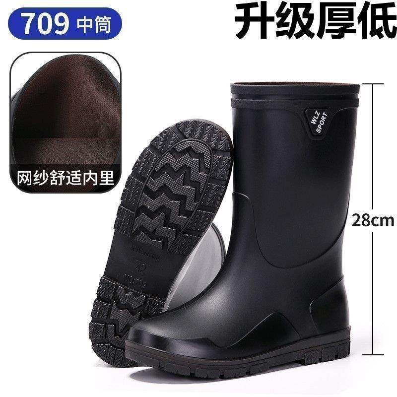 Rain Shoes Men's Closed New Waterproof Shoes Outdoor Water Boots Kitchen Non-slip Work Rubber Shoes Velvet Cotton Warm Rain Boots