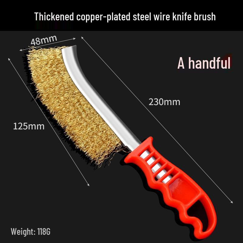 Stainless Steel & Copper-Plated Wire Brush with Plastic Handle for Rust Removal and Grill Cleaning