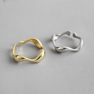 Ring Female Silver Creative Handmade Rings Irregular Wave Smooth Engagement Jewelry for Women  Adjustable Ring Silver Couple Ring