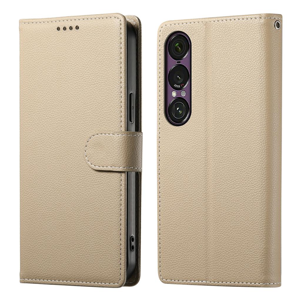 For Sony Xperia 1 VII Stand Case Litchi Texture Leather Wallet Phone Cover Magnetic Snap