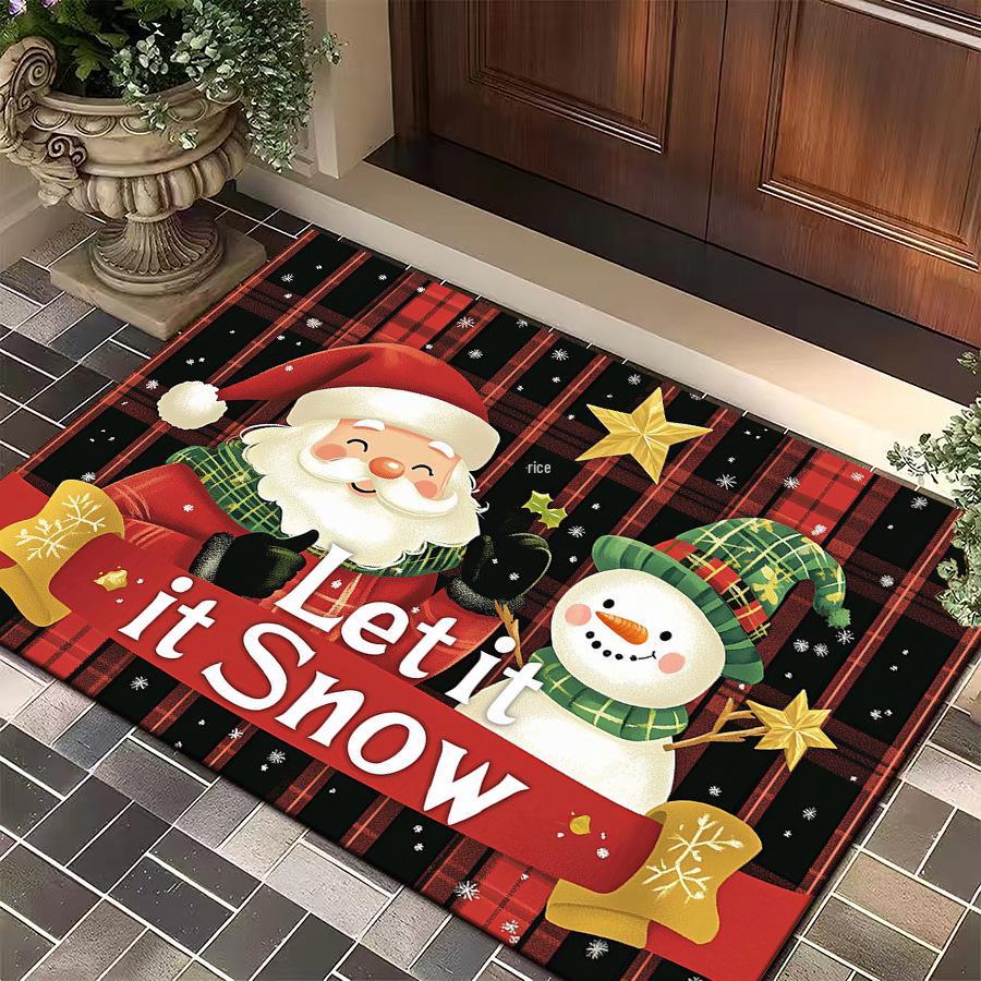 Cartoon Christmas Knit-Style Non-Slip Velvet Floor Mat: Dirt-Resistant Bathroom or Entrance Decor