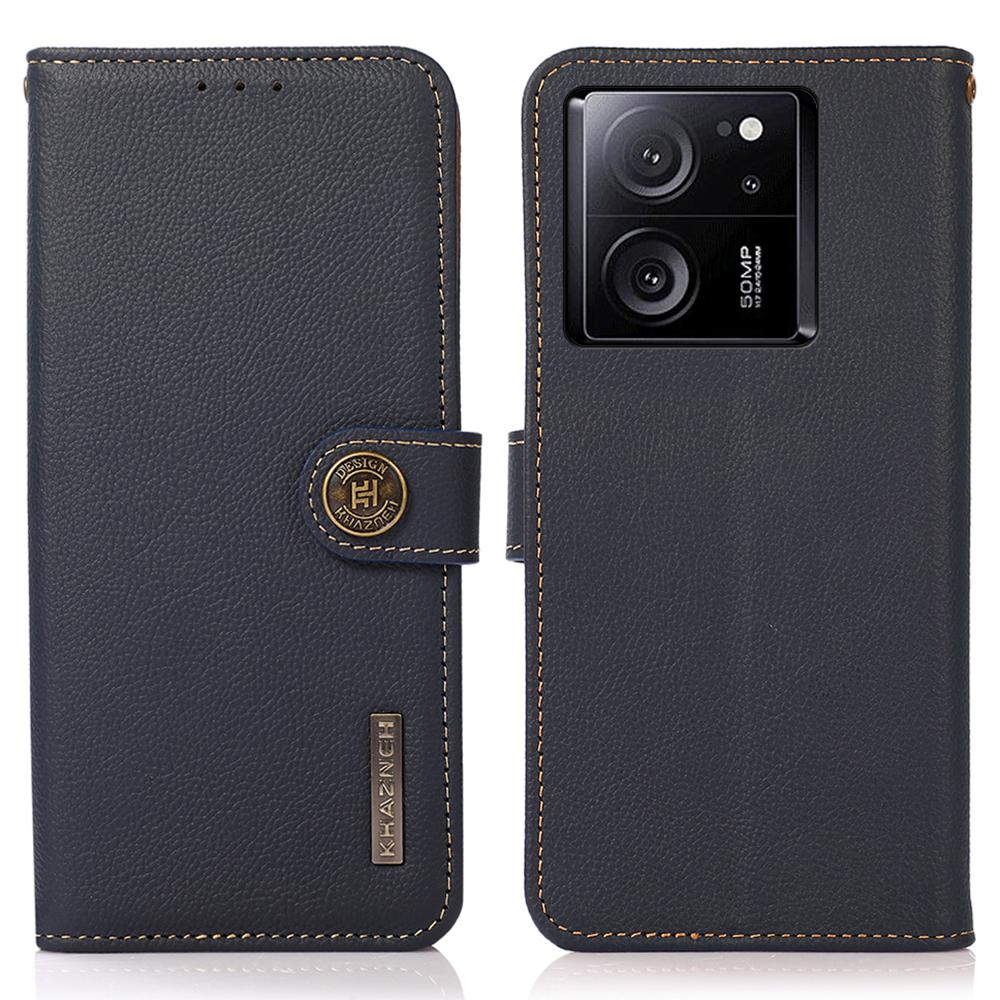 

KHAZNEH For Xiaomi Redmi K60 Ultra/13T/13T Pro Case RFID Blocking Genuine Cow Leather Phone Cover Blue