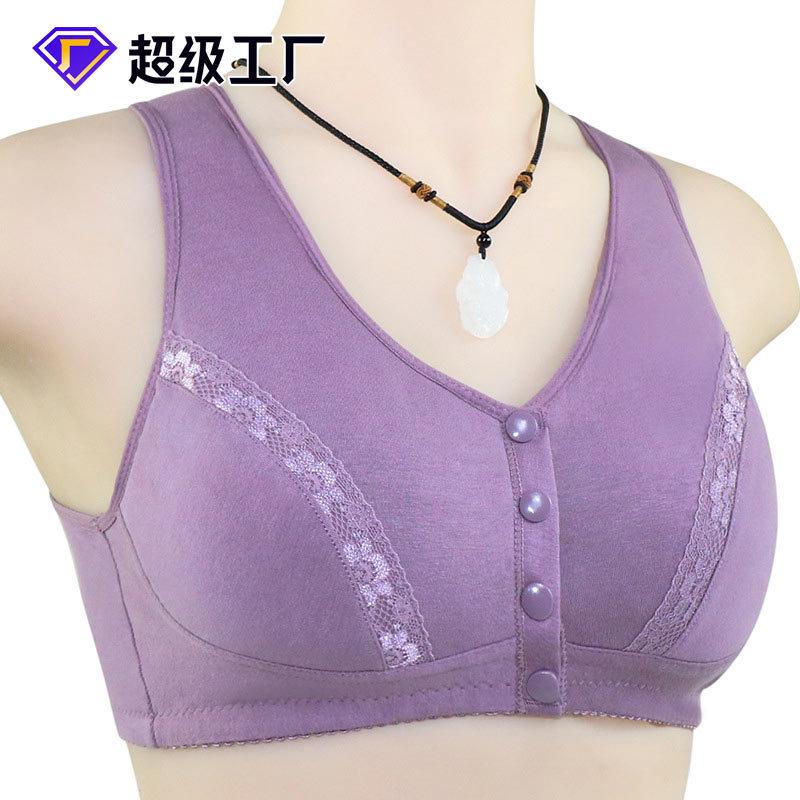 New soft cotton lace flower front buckle underwear women's cotton vest bra large size steel rimless underwear