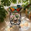 Mesa Lateral Externa Talos, Redonda Pequena Mosaico Pássaro Borboleta Acento de Pátio, Mesa de Apoio para Plantas Café Chá Interna para Quintal Varanda Jardim Sala de Estar, Quarto