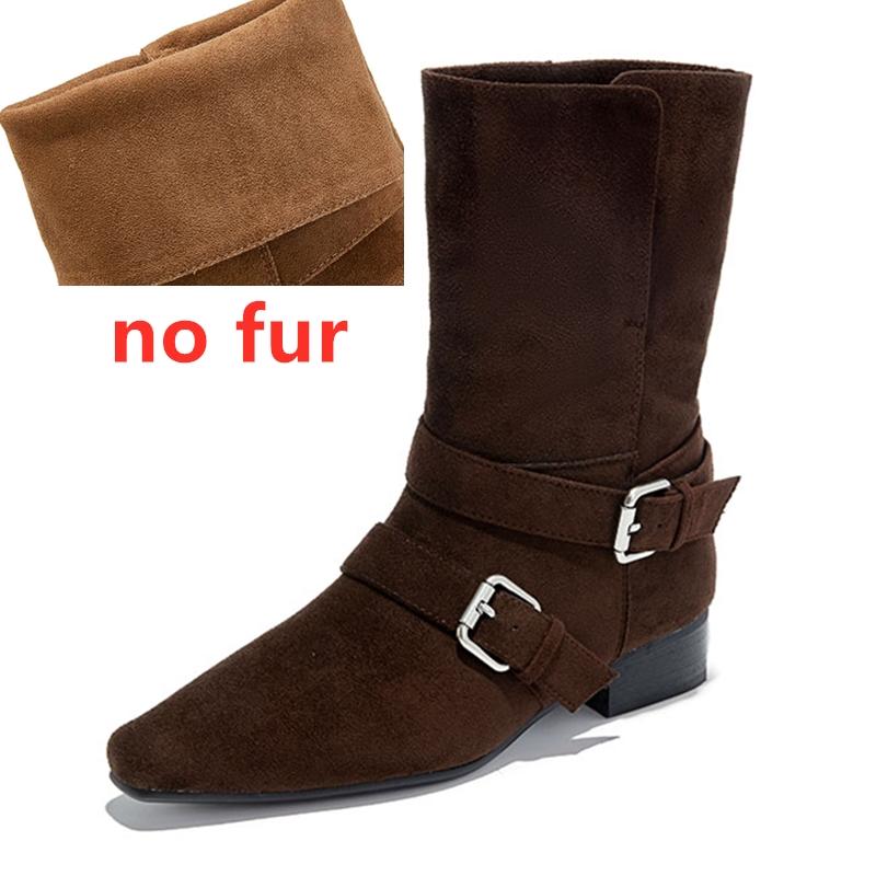 Mode AIYUQI Damen Western Cowboy Stiefel Rutschfest Spitz Zehe Schnalle Damen Motorradstiefel Herbst/Winter Stiefeletten