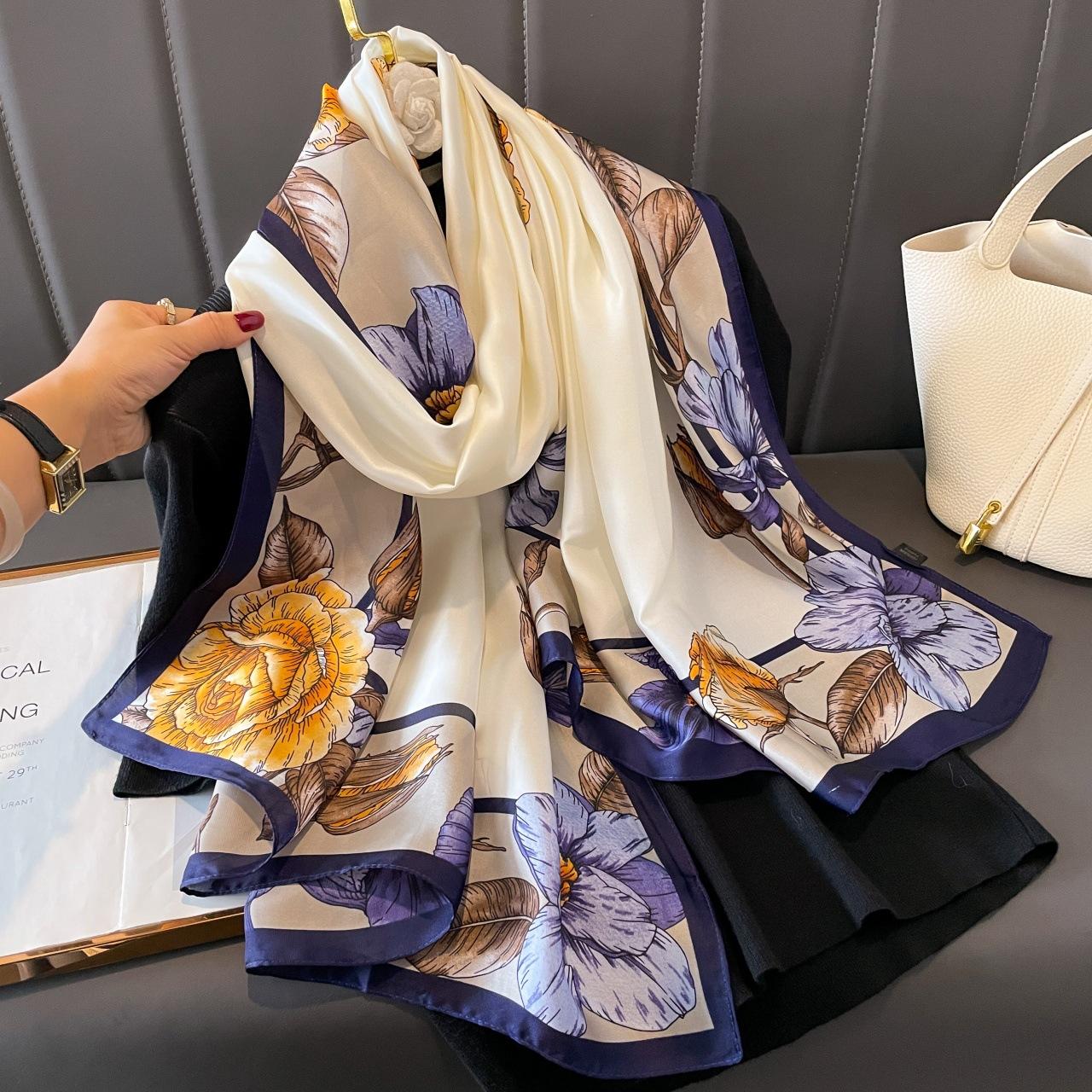 

Новый шелковый платок с принтом весна и лето для улицы солнцезащитный шарф пляжное полотенце тонкий теплый для шеи темпераментный универсальный женский 90*180CM