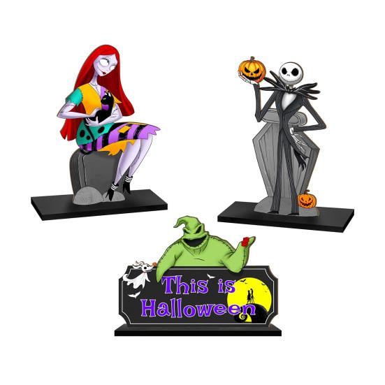 3Pcs/Set Halloween Wooden Table Sign Spooky Witch Pumpkin Ghost Ornament Holiday Party Home Office Desktop Decoration