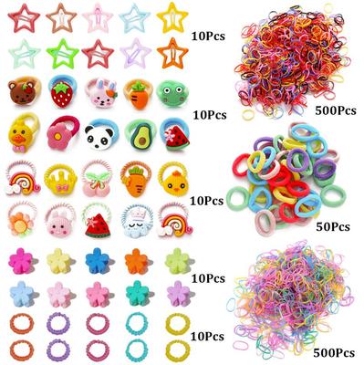 1110pcs Dopamine Women's Cute Colorful Hair Accessories Set - Elastic Flowers and Star Shaped Clips, Non Marking Ponytail Fixing Device, No Box