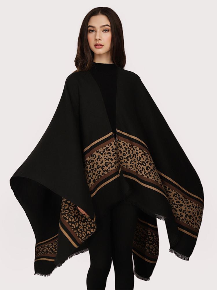 Autumn Winter Women Scarf Lady Layers Poncho Elegant Leopard Wrap Shawl Scarve Capa Para Mujer Pashmina Cloak Imitation Cashmere