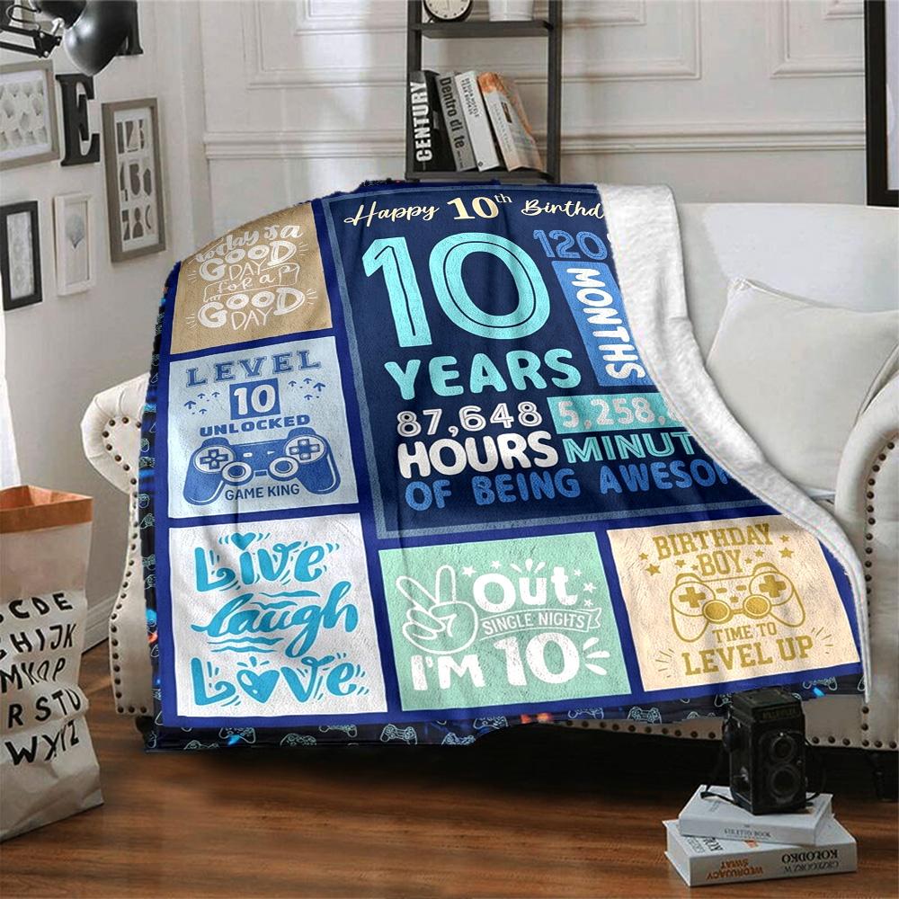 10Th Birthday Celebration Cozy Blanket for Sofa Couch Office Bed Picnics Four Seasons Multipurpose Modern Ideal Gift For Thanksgiving Y1