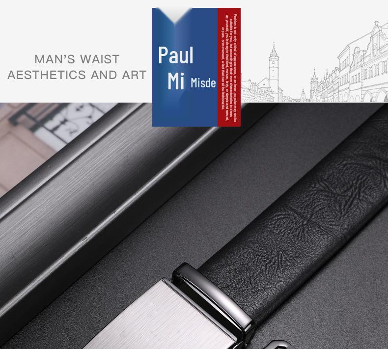 Paul Messder Men's High-End Genuine Leather Belt with Automatic Buckle - Top Layer Cowhide.
