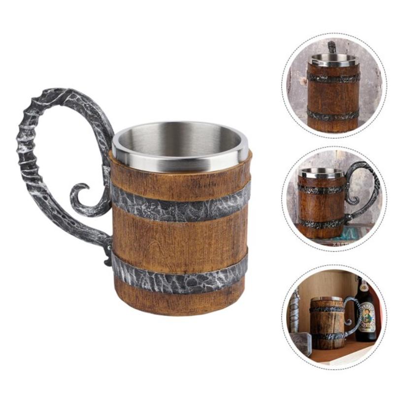 1 Pc Cup of Imitation Wood Reusable Resin Cup Novelty Oak Beer Bucket | Cups