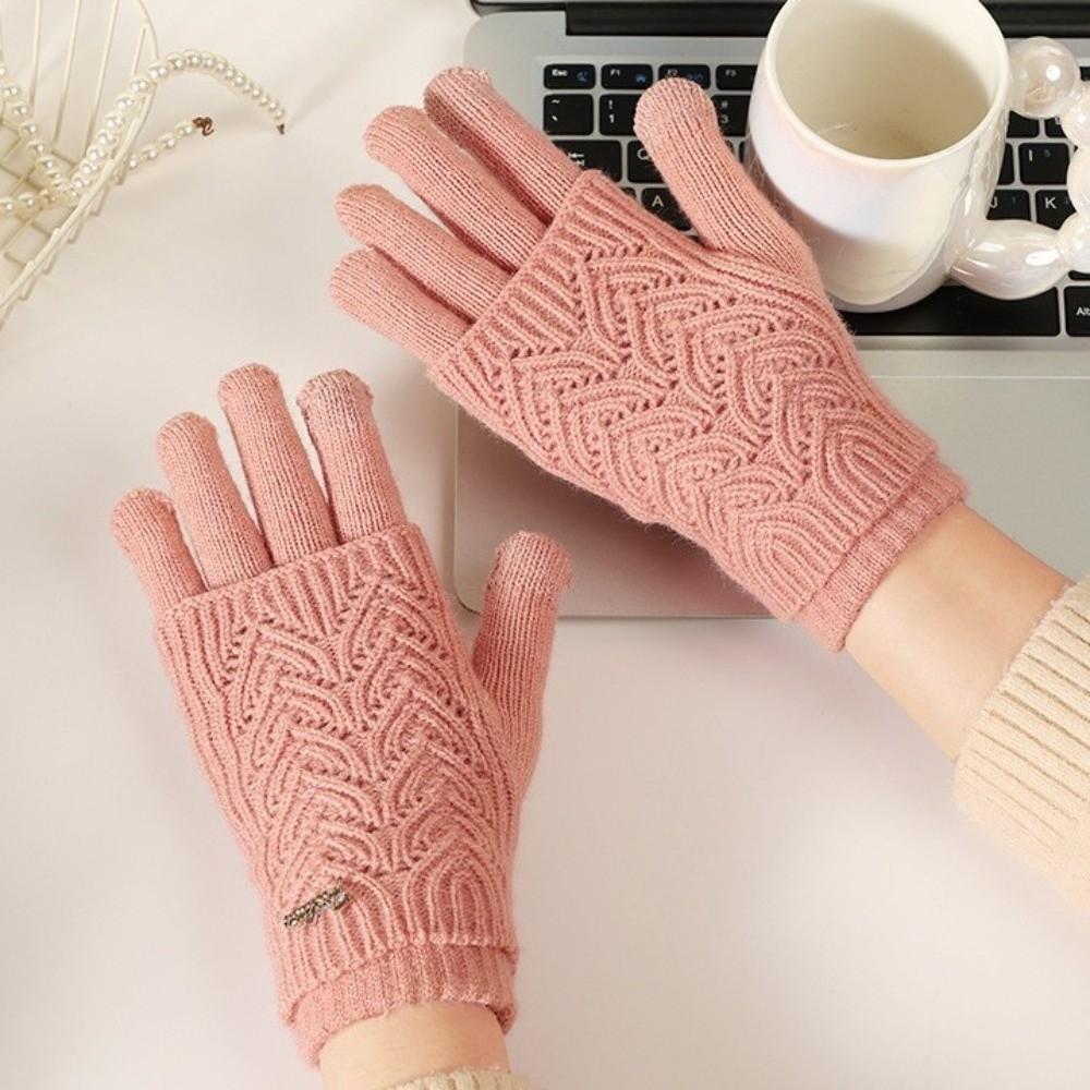 Dual-purpose Five-finger Mittens Keep Warm Cycling Gloves Riding Knitted Gloves Girls