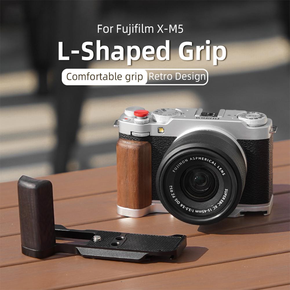 Camera Bracket For Fujifilm X-M5 Wood Hand Grip Handle Aluminum Base L-Shape Mount L Plate For Fujifilm XM5 Camera Accessories
