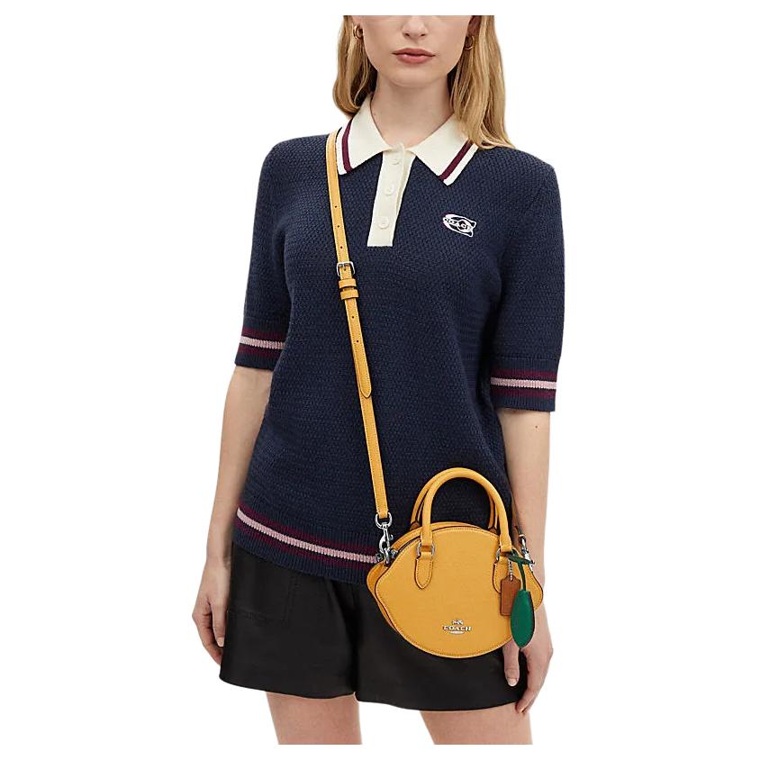 Coach Lemon 21 Logo Zip Closure Leather Crossbody Bag Unisex Crossbody Bag Honeycomb CR251-SVRGJ