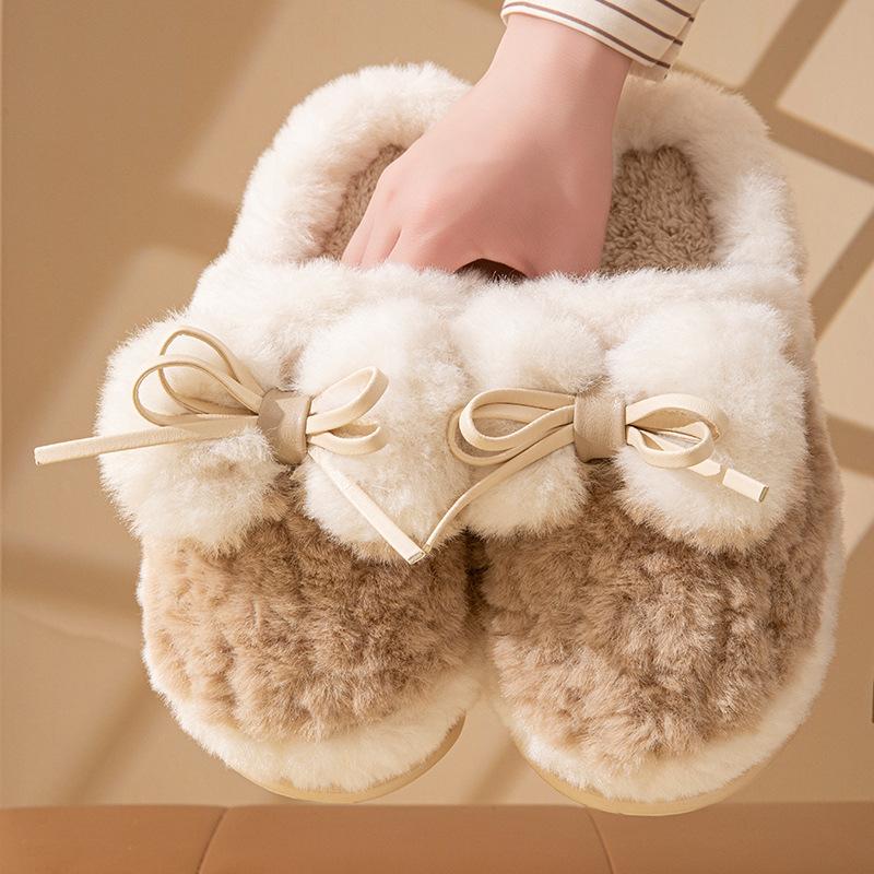 Cotton slippers home autumn and winter wool slippers warm velvet cotton shoes soft platform shoes couple cotton mop
