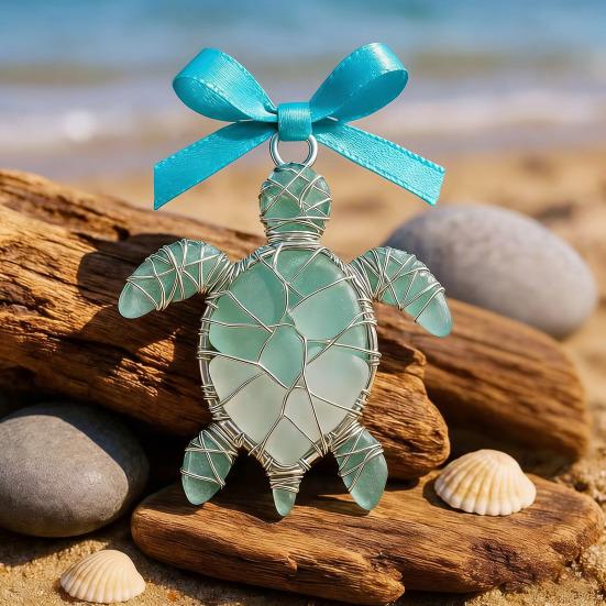 Car Pendant Handcrafted Sea Glass Ornament Sea Turtle Octopus Seahorse Ocean Animal Design Ornament Beach