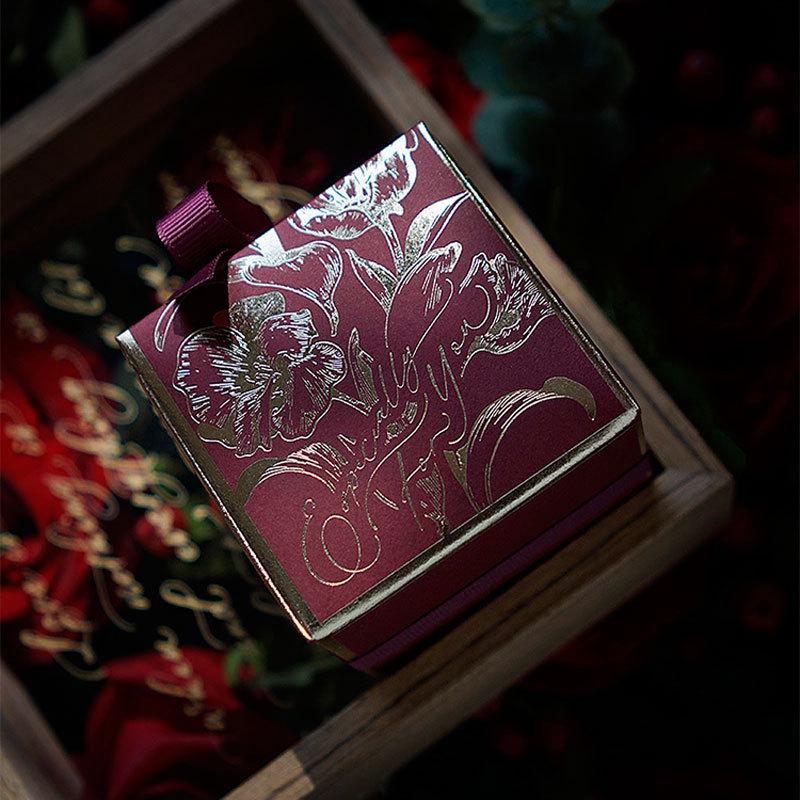 Elegant French Tulip Wedding Favor Box - Gold Stamped Luxury Candy Box for Engagements