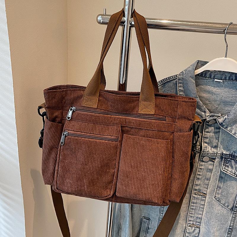 Dámská velkokapacitní taška tote podpažní manšestr