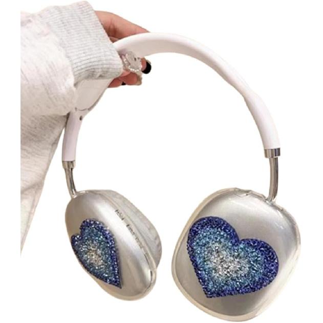 Cute Love Heart Luxurious Design Case for AirPods Max Headphones,Clear Crystal Glitter Shining Bling Diamonds Cover for AirPods Max Gift for Women