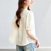 Apricot Embroidered Shirt for Women Short-sleeved Summer New Round Neck Top with A Mature Cotton Shirt