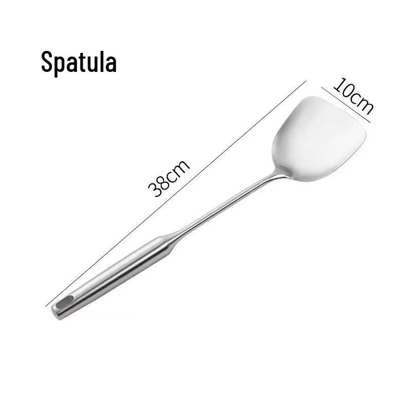 304 Stainless Steel Kitchen Utensil Set: Hollow Handle Spatula, Frying Pan Spatula, Flour Sieve, Soup Ladle, Hot Pot Ladle, Slotted Spoon.