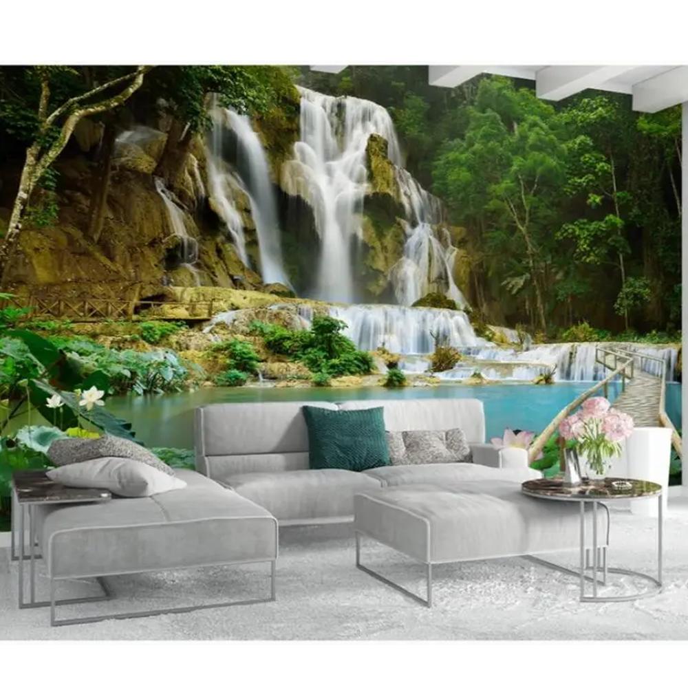 Mountain Small Bridge Water Waterfall 3d Scenery Home Decor Living Room Wallpaper