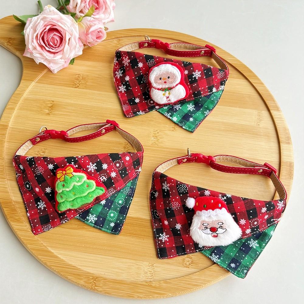 Checkered Pattern Christmas Pet Collar Soft Cloth Santa Claus Bib  Winter Gathering
