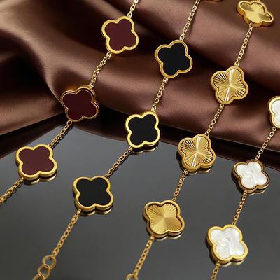 18K Gold Plated Colorfast Four-Leaf Clover Charm Bracelet for Women