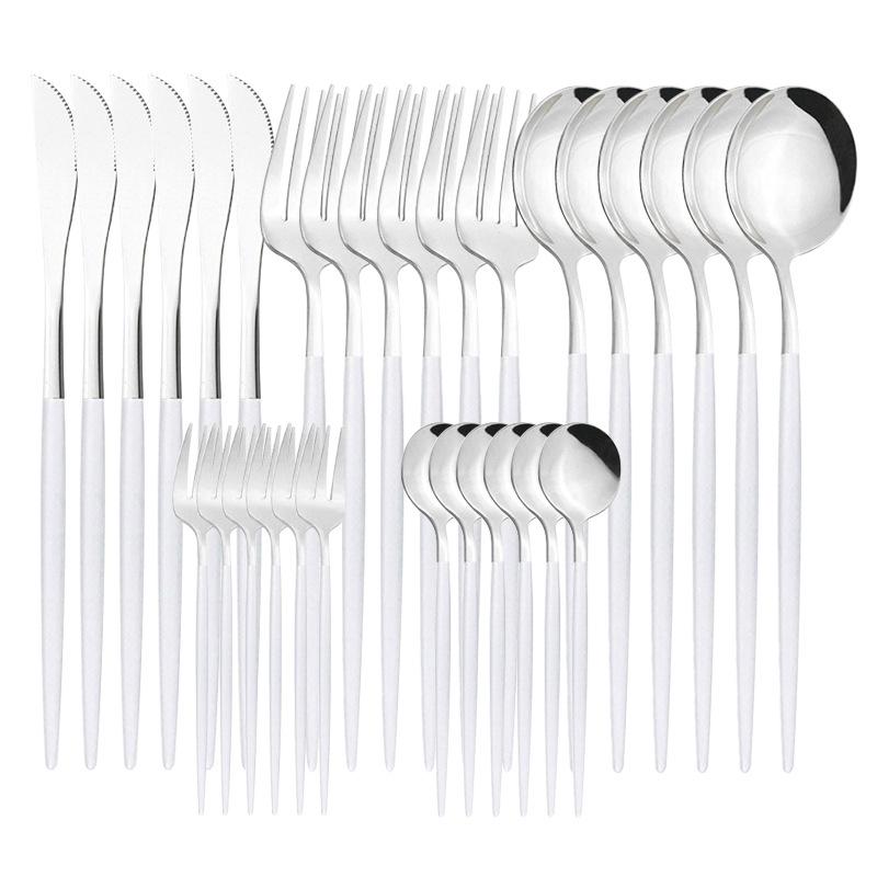 30Pcs Matte Gold Black Handle Tableware Set Stainless Steel Dinnerware Knife Fork Spoon Western Flatware Wedding Cutlery Set