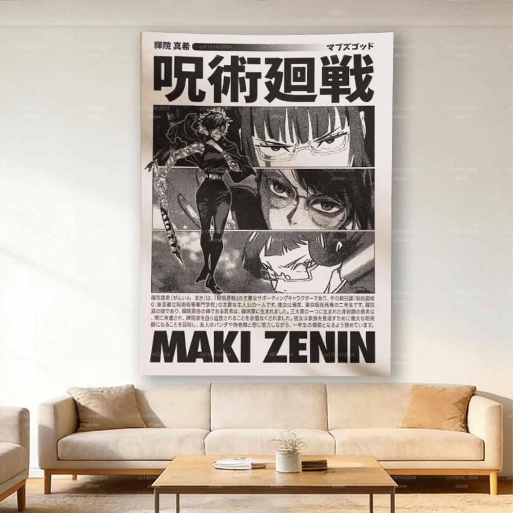 1pc Jujutsu Kaisen Maki Zenin Wall Tapestry Anime Manga Art Wall Hanging for Bedroom Dorm Living Room Fan Decor
