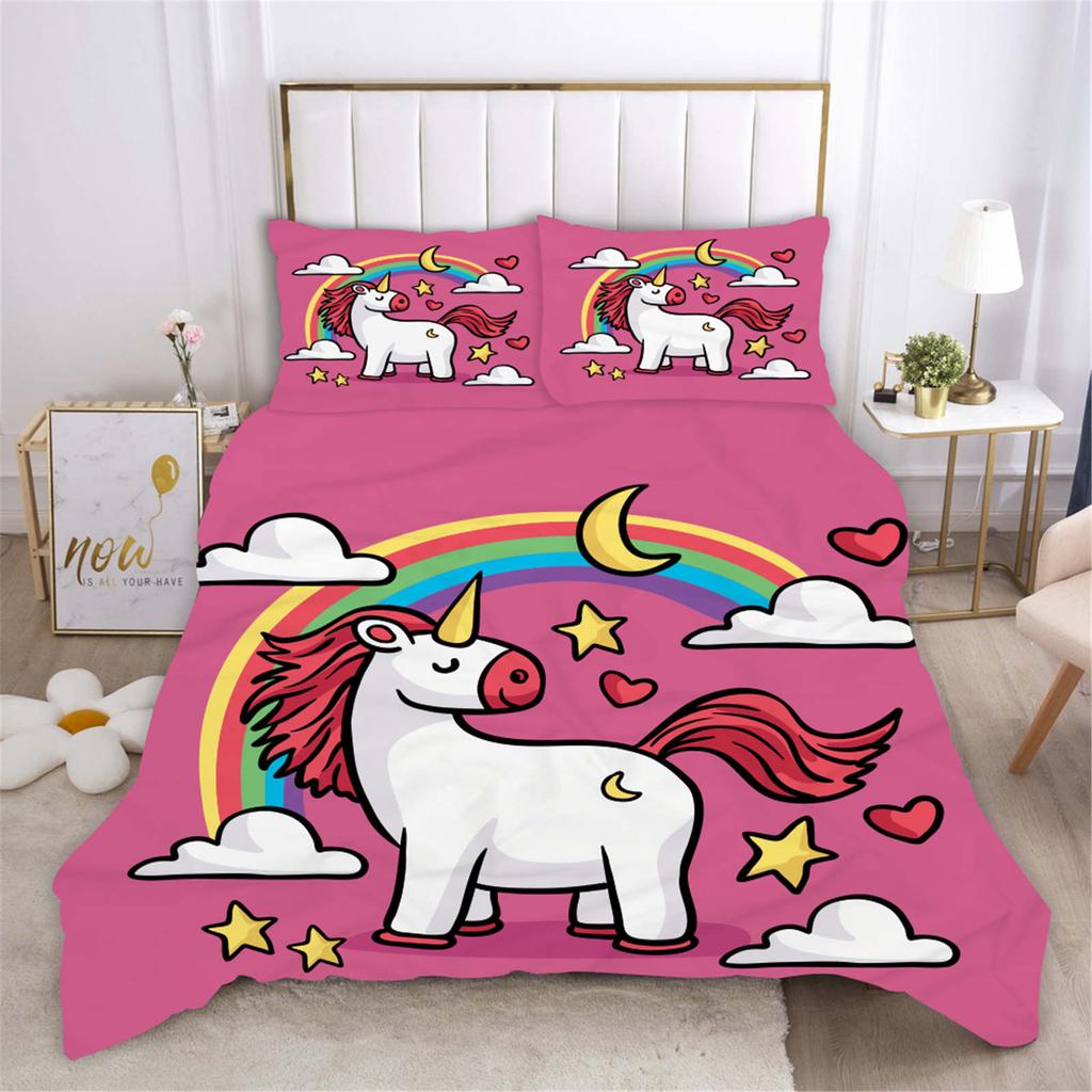 Unicorn 3-Piece 1 Quilt Cover One Piece Bedding Set Comforte Luxus Exquisite Birthday Gift 100% Polyester Home Decor