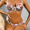 1 Set/Women Underwear Fashion Sexy Flower Printing Bra Set Underwire Push Up Brassiere Adjustable Strap Bras and Panties Set
