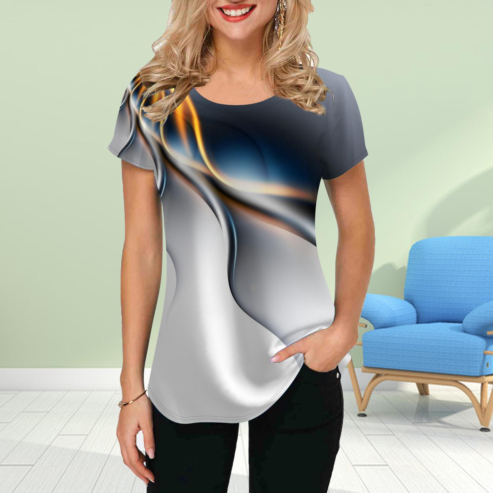 

Модная женская футболка с красочным принтом в виде ряби, забавная повседневная футболка с круглым вырезом и короткими рукавами, летняя женская футболка 8XL серый