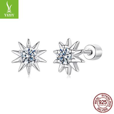 Funkelnde Sonnen-Moissanit-Ohrstecker für Damen, modische und schlichte S925 Sterlingsilber D-Farbe Mozzarella-Diamant-Ohrringe.