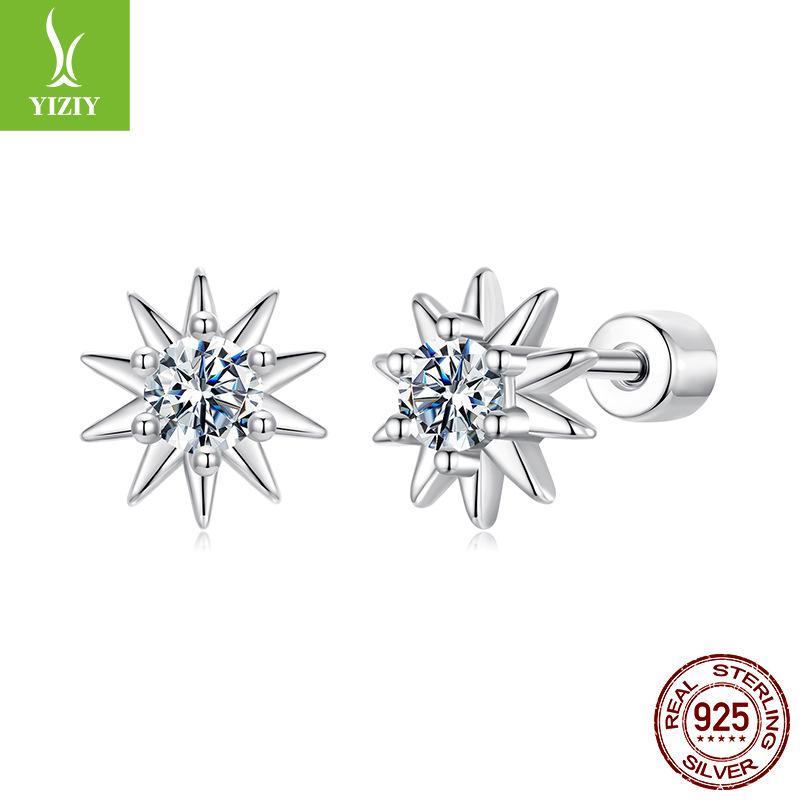 Shining Sun Moissanite Stud Earrings For Women, Fashionable And Simple S925 Sterling Silver D-Color Mozzarella Diamond Earrings.