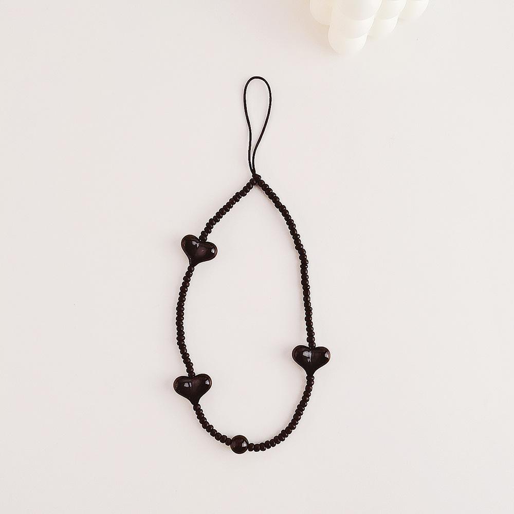 INS wind rice bead chain acrylic love anti-lost hand carry fashion chain short mobile phone chain чёрный
