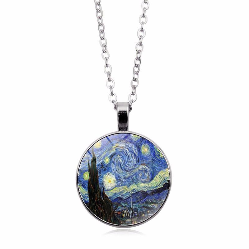Unikt Gogh Van Stjernenatt Anheng Halskjede Med Slitesterk Legeringsmateriale Design Unisex