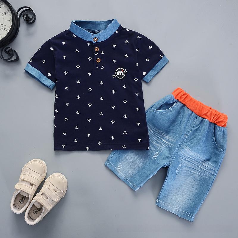 Boys' Short Sleeve Summer New Children's Stand Collar Sports Set Trendy Style Toddler Baby Two-Piece Summer Outfit