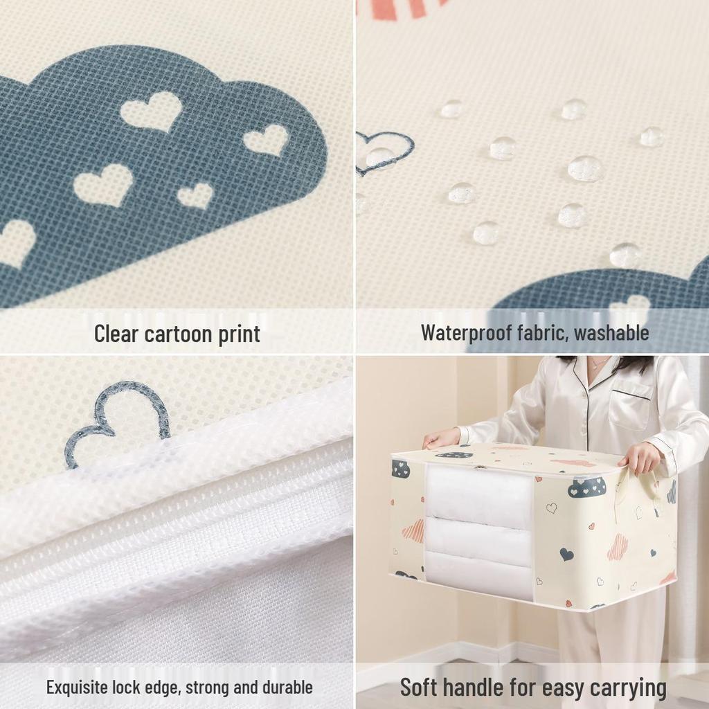 Large Capacity Transparent Window Quilt Storage Bag - Printed Cotton Bag for Clothes and Moving Organization
