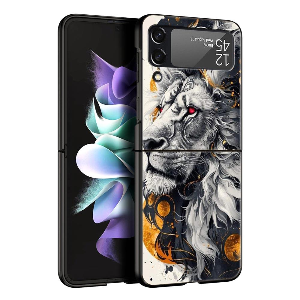Cross Pattern Bicolor Lion Hard PC Phone Case For Samsung Galaxy Z Flip 7 6 5 4 Black Cover For Galaxy Z Flip 3 Foldable Shell