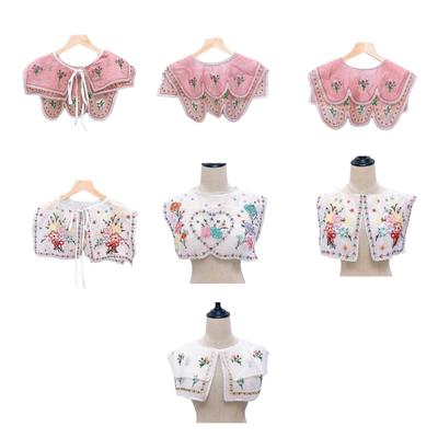 Embroidery Flower Faux Collar Decorative Collar for Ancient Costume Removable False Collar Female Adjustable Neck Shawl